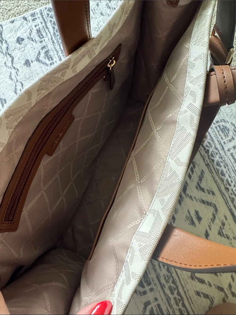 Michael Kors Cream and Brown Logo Tote with Adjustable Strap